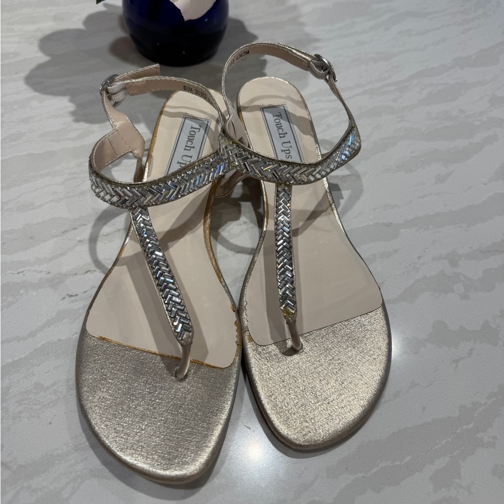 Touch Ups by Benjamin Walk gold and mirrored glass sandals.  Size 8.5 NWT & Box